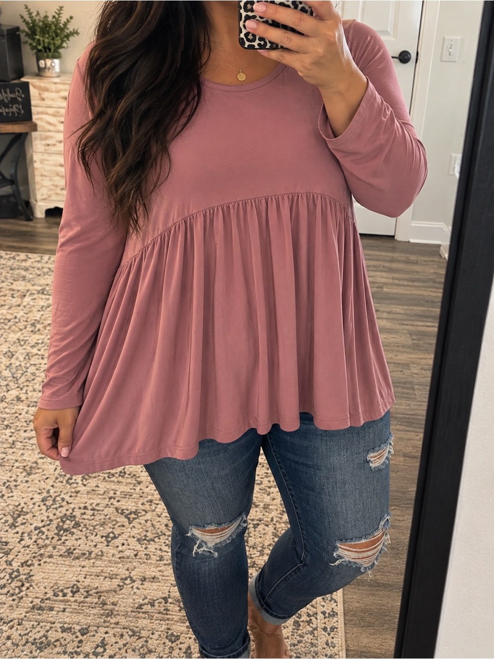 ZENANA Boutique Dusty Rose Babydoll Top 1X